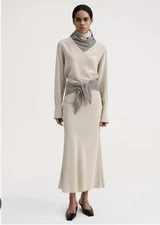 Toteme Stripe Scarf Detail Silk Blouse Color: Sand Size Eu 34 US Small $630