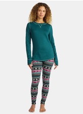 ClimateRight Cuddl Duds Women S Base Layer Top Legging Set Green Fairisle R1