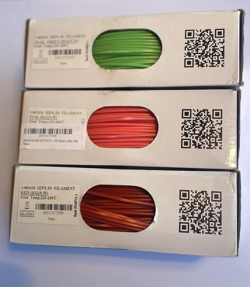 eSun HIPS 3D Filament 3.00 MM 1 KG Spool Bundle Of 3 ( Red, Pink And Green) New - Image 2 of 2