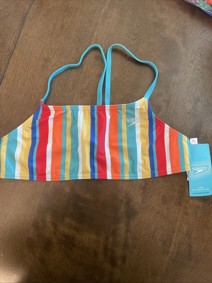 Top de bikini a rayas Speedo talla grande espalda corredora eco resistencia para mujer nuevo con etiquetas Foto 2 de 4