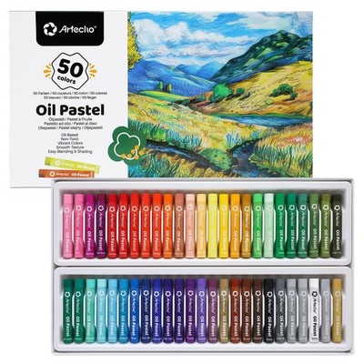 Artecho Oil Pastels Set of 50 Colors (8 x 60 mm), Soft Oil Pastels for Art Pa...