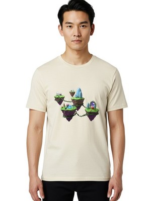 Floating-Islands Mens Graphic Tee, 100% Cotton, Casual Summer Wear