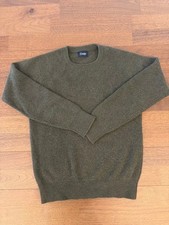 RARE Drake's London 100% Cashmere Sweater M Olive Green Ribbed Made in Scotland