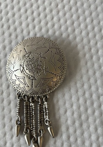 Silver Tone Tribal Shield Brooch.