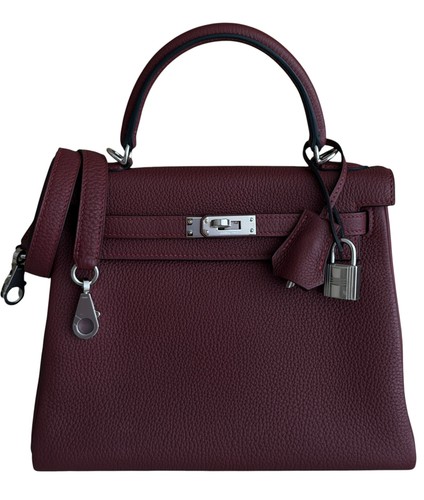 Hermes Kelly 25 Rouge H Red Togo Leather Palladium Hardware RARE