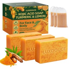 Kojic Acid Turmeric Lemon Soap for Dark Spots Face  Body, 3 Pack
