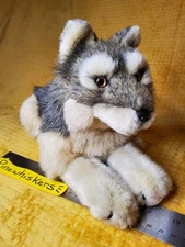 K&M Vintage Lying Wolf Plush Stuffed Animal Realistic Coyote Husky Malamute Cute