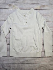 Hope & Henry Men’s Large Sweater Henley Cream Ivory Rib Details Organic Cotton