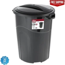 Hyper Tough 32 Gallon Heavy Duty Plastic Garbage Can, Included Lid, Black