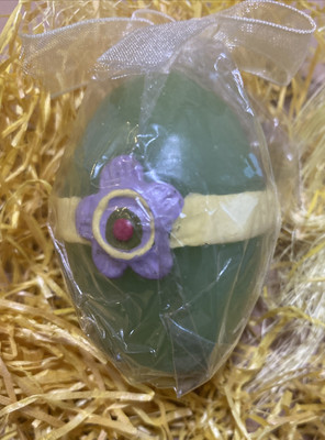 New Decorative Green Wax Easter Egg Candle Flower Design With Ribbon