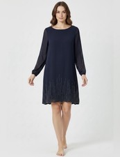 XSCAPE Long Sleeve Beaded Dress   Navy   8
