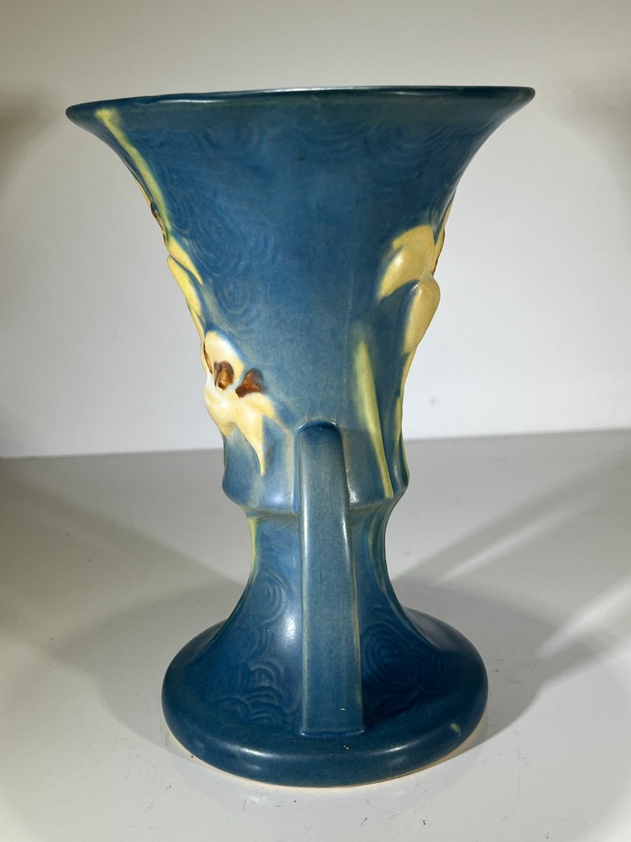 Vintage Roseville Pottery Bermuda Blue Zephyr Lily Double Handle
