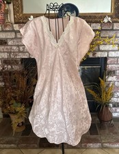 VTG Women s Pink Floral Lace Faux Satin Night Gown Sz Small
