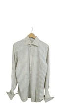 Ermenegildo Zegna Men's Tan Blue Stripe Button Up Shirt Size 15 1/2 39
