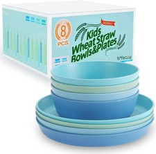 Mfacoy Wheat Straw Kids Plates and Bowls Set, Unbreakable Kids Dinnerware Set -