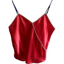 Victoria's Secret Camisole Red Silky Tank Gold Label Lingerie Y2K 90s L Vintage