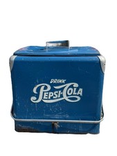 Vintage 1950S Drink Pepsi Cola Blue Metal Portable Picnic Cooler/Ice Box/Chest