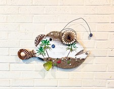 Beach Belly Angler, Driftwood Wall Art, Wood Fish, Gift, White, Coastal Decor
