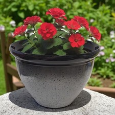 Ceramic Look Planter 30.5cm - Mottled Grey- Indoor Outdoor Flower Plant Pot