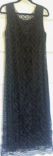 Vintage 90s Carole Little Black Silk Lace Maxi Dress Gothic Embroidered Sz 8
