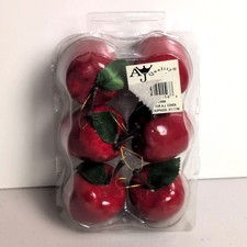 VTG AJ Quality Red Faux Apple Christmas Tree Ornaments Pack of 6 Clamshell