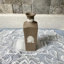 Wedgwood Brown Stoneware Shell Bud Vase Relief Coastal Decor Made In England