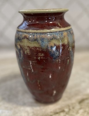 Vintage Robert Koch Studio Pottery Vase 8  Mottled Glaze Round Signed