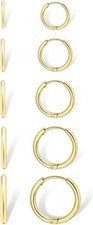 Dainty Small Gold Hoop Earrings for Women Set: 5 Pairs Lightweight 14K Gold Mini