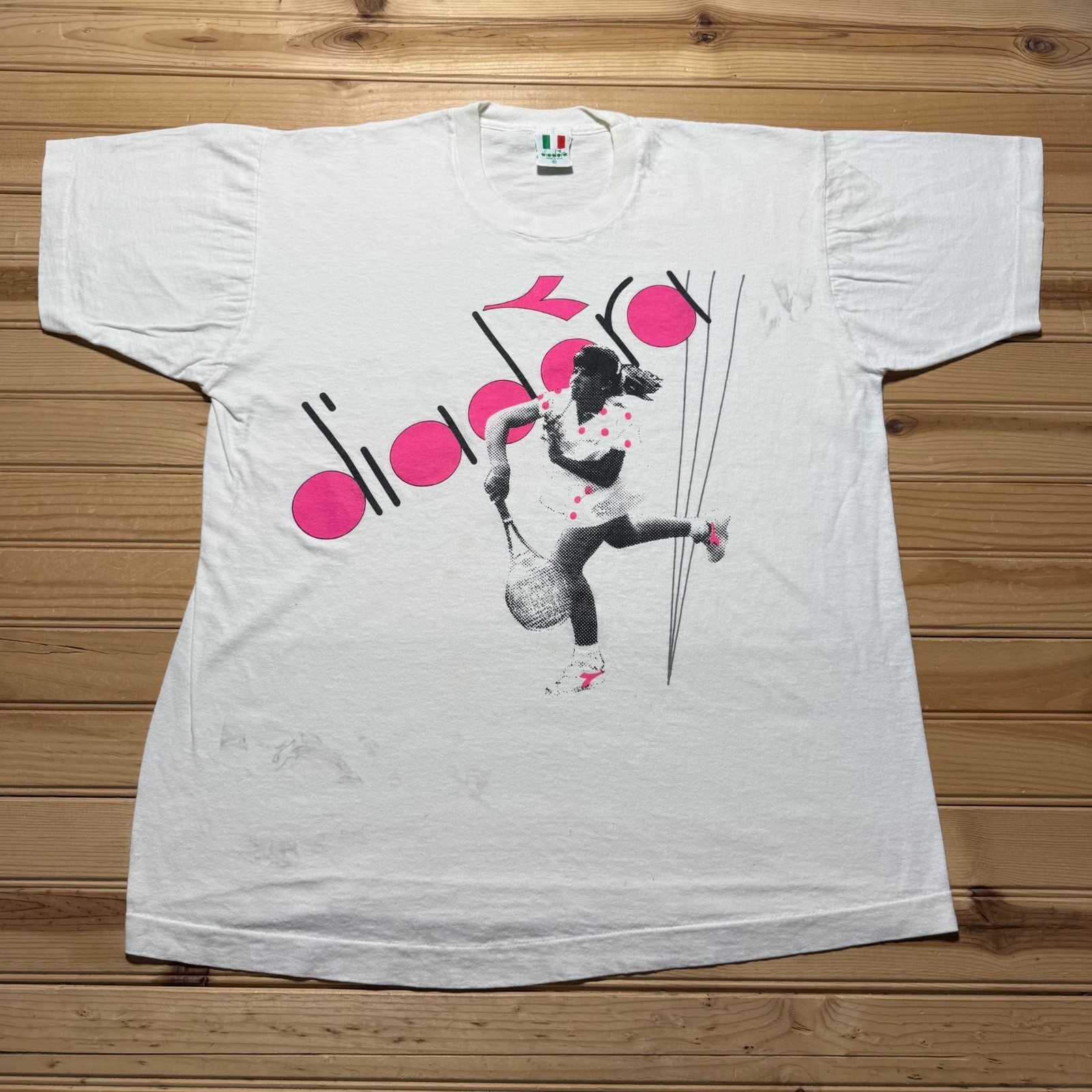 Vintage 90s Diadora Tennis Sporty Athletic Crewneck Single Stitch Shirt USA - XL