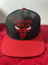 Vintage Chicago Bulls NBA Blockhead Youngan Hat Snap back Cap Black Red Men