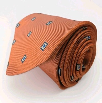 Brooks Brothers Basics Tie Salmon Coral Orange Blue Geometric Silk USA 3.75x59