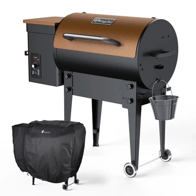 KingChii 456 sq. in Wood Pellet Smoker and Grill BBQ, Orange/Brown - Metal
