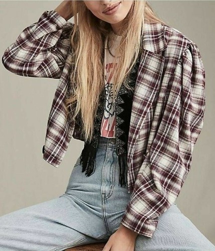 FREE PEOPLE ALLESSANDRA CROPPED BLAZER WEINROT NEU GRÖSSE S UVP 148 $ KOSTENLOSER UK-VERSAND