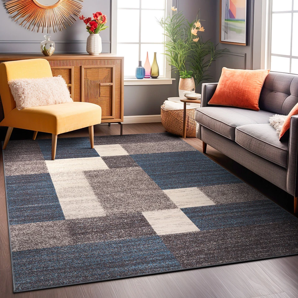 Area Rugs Modern Boxes Design Living Room Rugs Contemporary 5x7 Rug Kitchen Rugs - Image 3 of 4