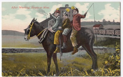 Kanada; After Working Hours At Mine PPC, unbespielt, um 1930, Bergleute zu Pferd