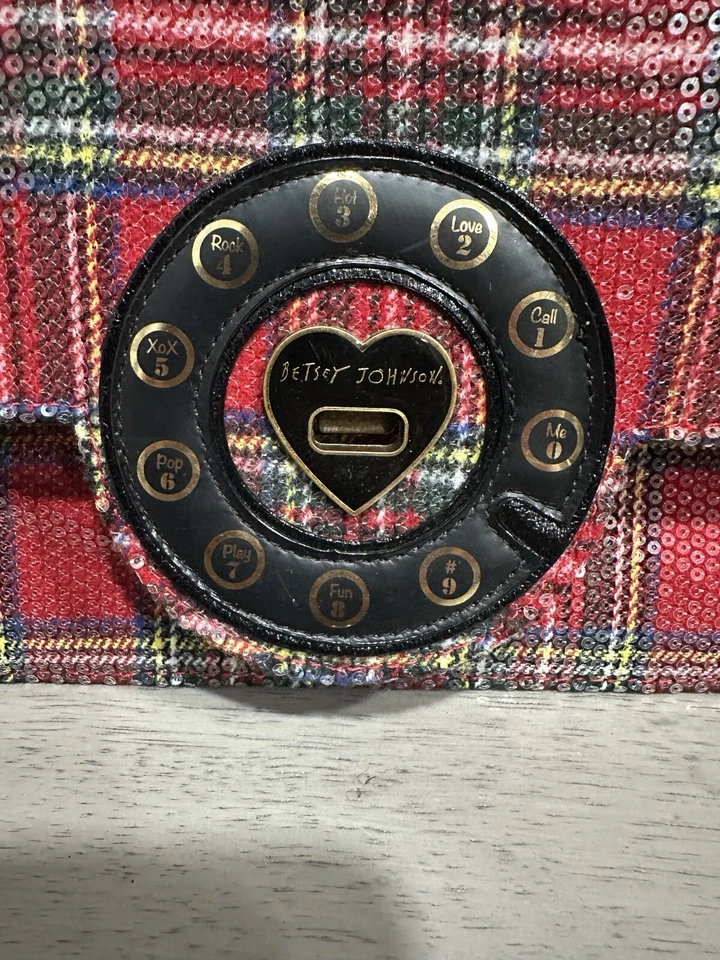 Bolso Cartera Teléfono Betsey Johnson Answer Me a Cuadros Inalámbrico Raro Bandolera Foto 3 de 4