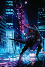 Dinosaur in the City by Jonathan Gay - Non-Flocked Blacklight Poster 24" x 36"