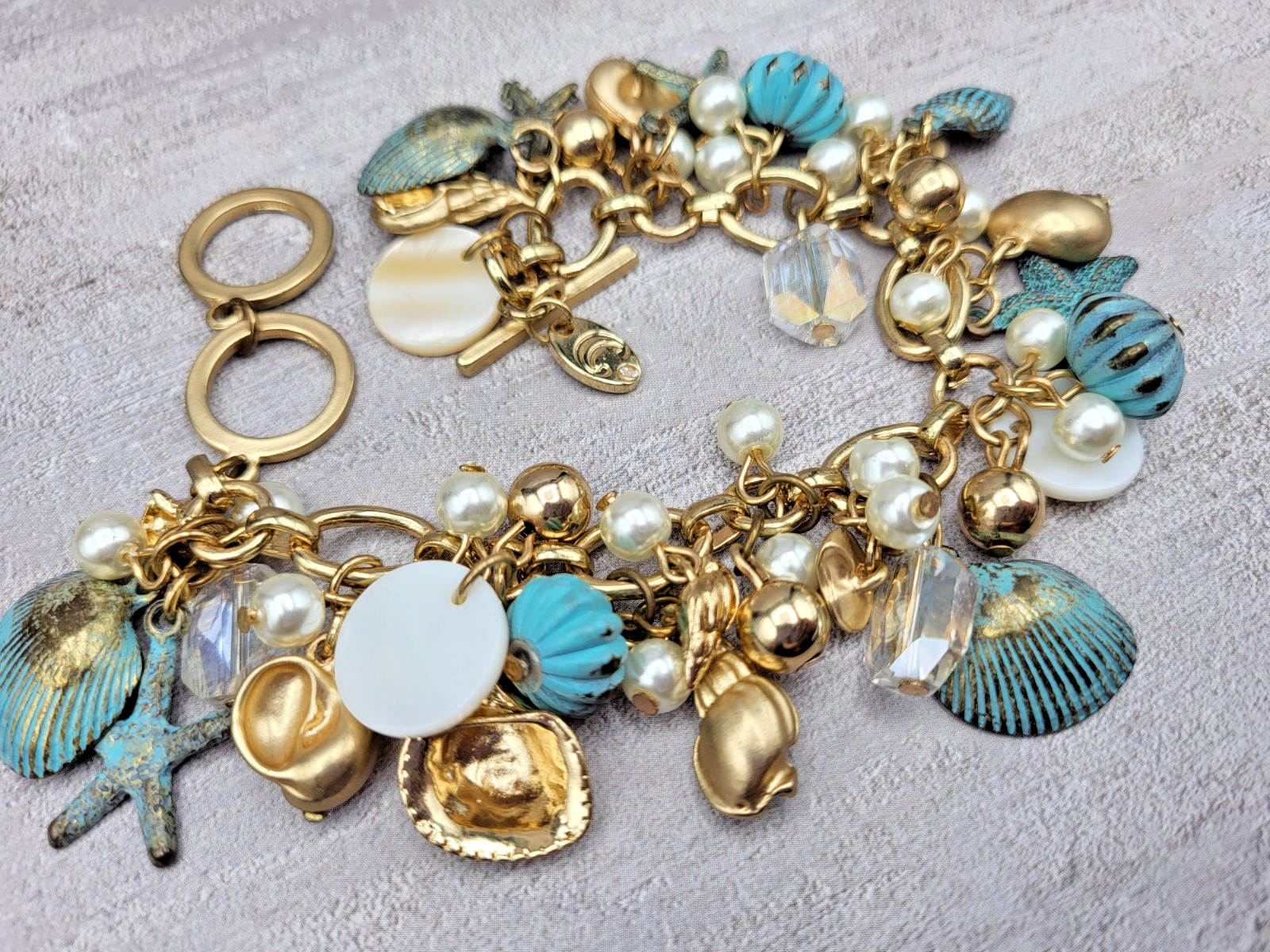 Ocean Beach Theme Charm Bracelet Shell Style Dang… - image 4