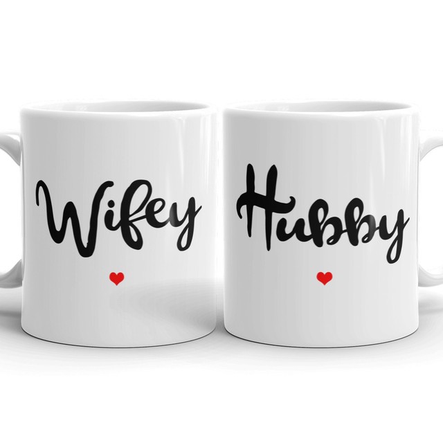 Wifey Hubby Mug Wife Husband Coffee Tea Cup Married Couple Cute Gift