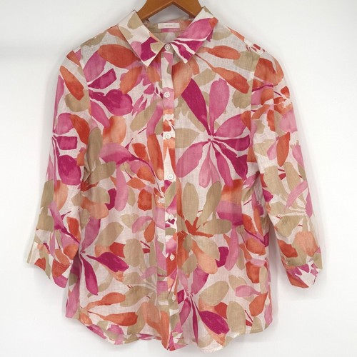 Chico's Linen Floral Button Front Elbow Sleeve Women's Chico Size 1 - Picture 10 of 10
