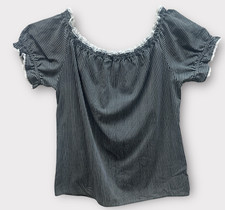 VTG Rockmount Womens Off Shoulder B/W Striped Blouse Peasant Square Dance