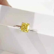14k White Gold Plated Women Solitaire Ring 2Ct Cushion Cut Simulated Citrine
