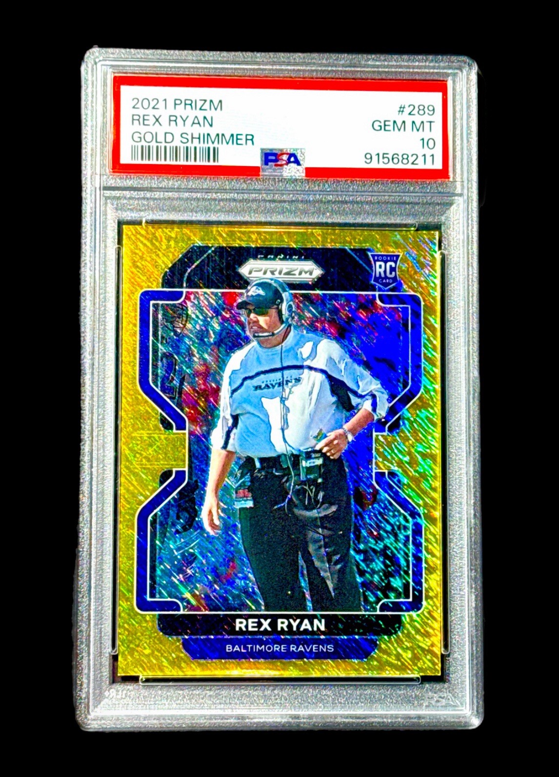 2021 Panini Prizm Rex Ryan RC #289 Gold Shimmer FOTL #’d /10 POP 1 PSA 10