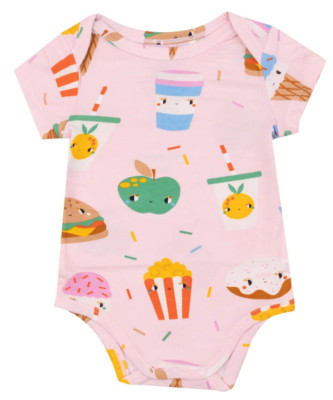 Angel Dear Baby Girl Pink Send Snacks  Print One Piece Bodysuit  S 18-24 M NEW