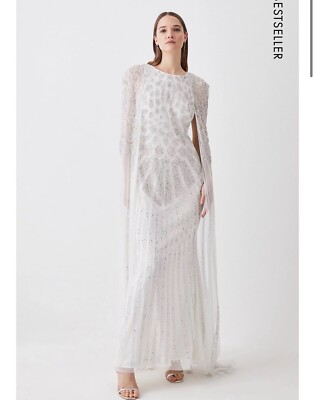 chinese dress ladies Embellished Long Cape Sleeve Gown Silver / 14 main image 0