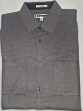 Mens Express Fitted Long Sleeve Button Up Shirt w Geometric Pattern M 15 15 1/2