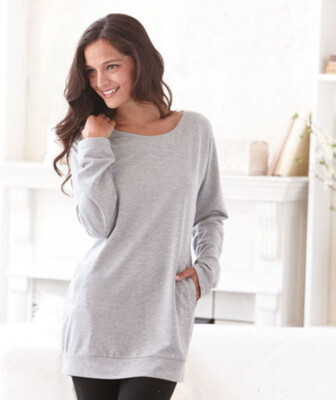 Womens Soft Knit Comfy Long Sleeve Gray Shirt L 14-16 Tunic Top