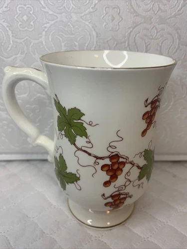 Vintage Royal Victoria England Fine Bone China Grape Vine Coffee Cup Footed