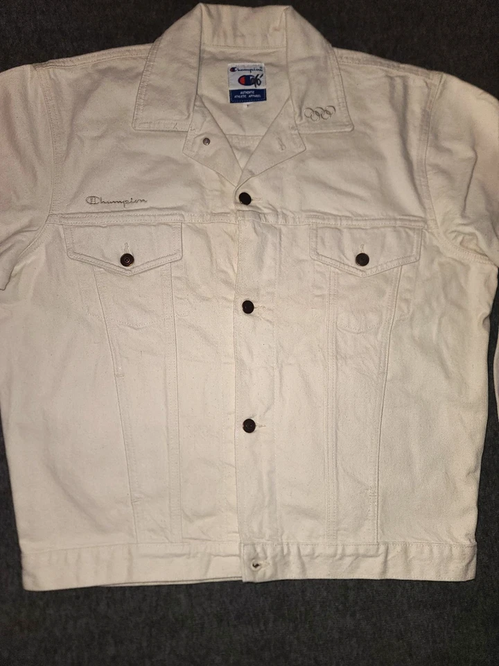 Chaqueta vaquera campeona del equipo olímpico de Estados Unidos 1996 para hombre M blanca crema vintage RARA Foto 4 de 4