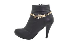Women Gold Metal Boot Chain Bracelet Shoe Bling Weapon M16 Gun Rifle Charm Army